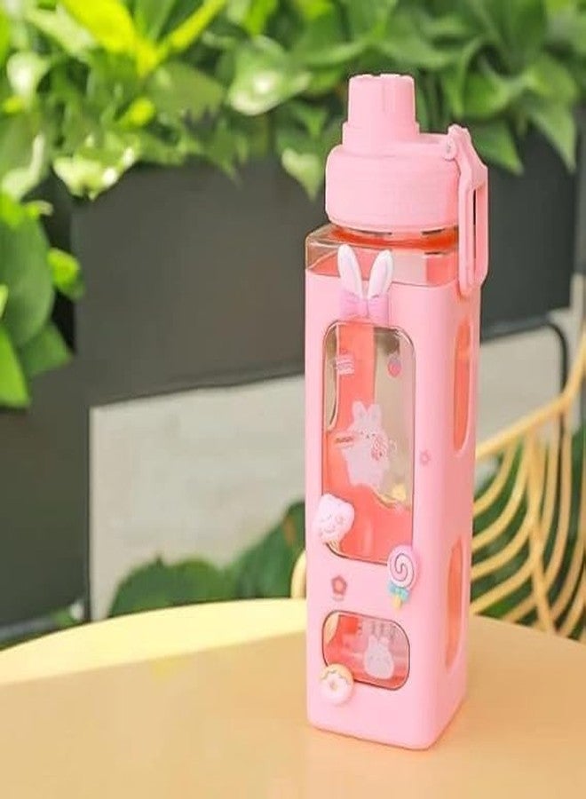 F4FIVE Kawaii Cute Water Bottle with Straw - 700ml Leakproof BPA-Free Bottle for Girls & Boys, Includes Straw,2D & 3D Stickers - Cute School Water Bottle (MULTICOLOUR) - Image 1